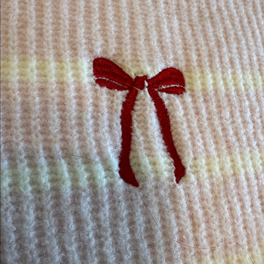 SALE! A New Day pink crewneck sweater with white stripes & red bow embroidery S - Picture 6 of 7